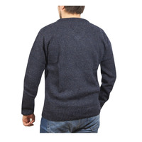100% Shetland Wool V Neck Knit Jumper Pullover Mens Sweater Knitted - Navy (45) - L thumbnail