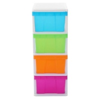 MEGA 4 Tier Drawer Storage Organiser Plastic Level Office Box Cabinet in Coloured thumbnail
