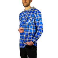 Mens Cotton Flannelette Shirt w Jersey Hood Long Sleeve Flannel - Spanish Blue - M thumbnail