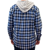 Mens Cotton Flannelette Shirt w Jersey Hood Long Sleeve Flannel - Denim - 2XL thumbnail