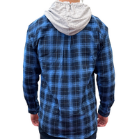 Mens Cotton Flannelette Shirt w Jersey Hood Long Sleeve Flannel - Blue - M thumbnail