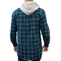 Mens Cotton Flannelette Shirt w Jersey Hood Long Sleeve Flannel - Green - M thumbnail