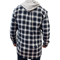 Mens Cotton Flannelette Shirt w Jersey Hood Long Sleeve Flannel - Black - S thumbnail