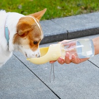 Portable Dog Water Bottle with Bowl Dispenser - 380ml Yellow Pet Travel Cup, Leak-proof, One-Hand Operation thumbnail