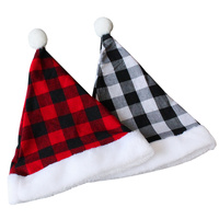 2 Pack Plaid Santa Hats for Adults, Buffalo Check Christmas Hats with White Fur Trim thumbnail