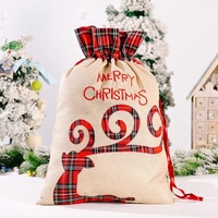Large Merry Christmas Drawstring Gift Bag with Plaid Accents - Perfect for Holiday Presents (3 pieces) thumbnail