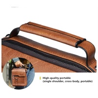 Men's Vintage Leather Shoulder Bag - Multi-Compartment Crossbody Messenger Bag 22cm(L)*8cm(W)*26cm(H)(Black) thumbnail