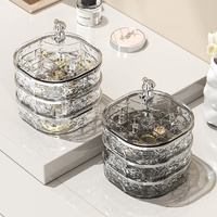 Elegant Crystal Stackable Jewelry Organizer with Bear Handle - 3-Tier Display Box for Accessories 13.4*13.4*14.2cm (grey) thumbnail
