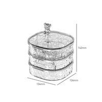 Elegant Crystal Stackable Jewelry Organizer with Bear Handle - 3-Tier Display Box for Accessories 13.4*13.4*14.2cm thumbnail