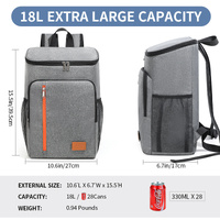 Insulated Cooler Backpack- Stylish Portable Fresh-keeping Picnic Outdoor Backpack and Travel Bag 18L (Gray) thumbnail