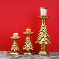 Gold Christmas Tree Candle Holder - Elegant Resin Pillar Stand, 27.5cm Festive Decoration thumbnail