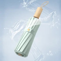 Traditional Chinese Style Folding Umbrella - Green Floral Design with 16-Rib Structure thumbnail