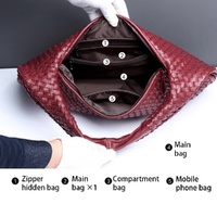 Black Elegant Woven PU Leather Hobo Bag - Stylish Large-Capacity Shoulder Handbag for Women thumbnail