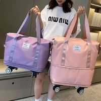 Blue Large Capacity Foldable Travel Bags with Wheels - Lightweight Waterproof Duffel Totes thumbnail