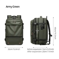 Army Green Expandable Waterproof Laptop Backpack - Fits 17-Inch Laptop, Anti-Theft Design, Travel Friendly thumbnail
