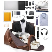 Brown PU Leather Travel Duffel Bag - Large Capacity Waterproof Suit Bag with Shoe Compartment thumbnail