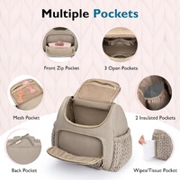 Brown Travel Backpack with Diaper Changing Mat - Small Size, Insulated Pocket,Perfect for Moms on the Go thumbnail