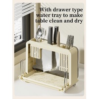 Cream White Multifunctional Kitchen Knife Holder - Integrated Storage Rack for Knives, Chopsticks, and Cutting Boards thumbnail