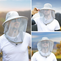 Khaki Outdoor Mosquito-Proof Hat with Face Shield - Breathable Fishing Hat for Men, UV Protection Mesh Mask thumbnail