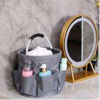 Navy Blue Portable Picnic Basket, Foldable Outdoor Beach Basket with Handle, Multi-Use Storage and Wash Bag thumbnail