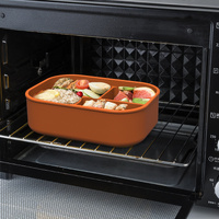 Dark Orange Food-Grade Silicone Lunch Box - Microwave Safe Bento Box with Dividers & Airtight Seal thumbnail