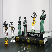 Yellow Maiden Praying for Rain 3-Piece Set - African-Style Home Decor Accents for Tabletop and Shelf Display thumbnail