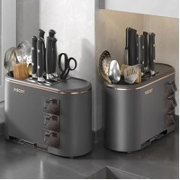 Grey All-in-One Kitchen Knife and Utensil Holder - Multi-Functional Organizer with Storage Drawers thumbnail