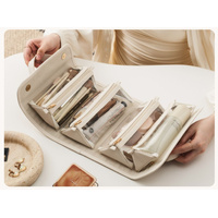 White Roll-Up Travel Makeup Bag - Compact Cosmetic Organizer with Multiple Compartments thumbnail