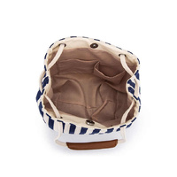 Black Stripes Canvas Bucket Tote Bag with Leather Handle thumbnail