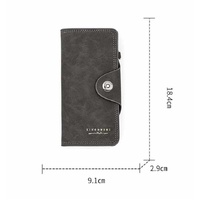 Grey Women's Long Zipper Wallet with Button Closure - PU Leather Multi-Compartment Clutch Purse thumbnail