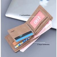 Light Brown Men's Genuine Leather Bifold Wallet - Compact Design with Multiple Card Slots thumbnail