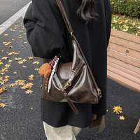 Brown Elegant Faux Leather Shoulder Bag with Adjustable Strap thumbnail