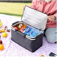 Green Leaves Portable Aluminum Foil Insulated Picnic Basket with Zipper Lid, 40x20x23cm thumbnail