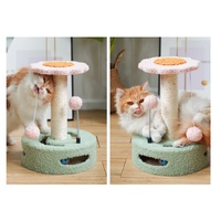 Blue-grey Interactive Cat Scratching Post with Playful Ball Toys, Flower Design - 35cm Height, 26cm Base thumbnail