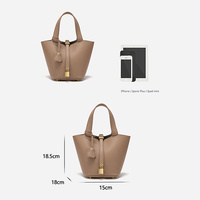Beige Elegant Women's Leather Tote Handbag with Gold Lock Detail thumbnail