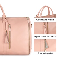 Blue Stripe Convertible Garment Duffel Bag with Leather Accents - Travel Weekender Bag for Suits and Dresses thumbnail