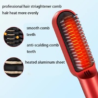 Red Wireless 2-in-1 Ceramic Hair Straightener & Curler - Portable Travel Hot Comb, Rechargeable Hair Styling Tool thumbnail