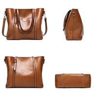 Red Fashionable Soft Leather Women's Handbag, Large Capacity Shoulder & Crossbody Tote, Casual Bucket Bag thumbnail