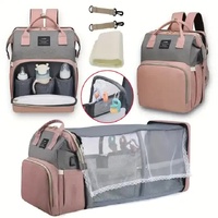 Grey Portable Mommy Bag with Baby Crib – Multi-Function Baby Diaper Backpack, Lightweight and Large Capacity for Moms thumbnail