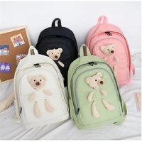 White Cute Little Bear Girls' Backpack Set - Korean Style Large Capacity School Bag for High School & Middle School Students, 4-Piece Set thumbnail