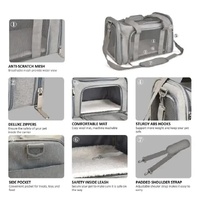 XL Grey Portable Foldable Pet Carrier Bag - Large Capacity Travel Carrier for 2 Small Pets, Comfortable and Stylish Cat Backpack, Foldable & Easy to C thumbnail
