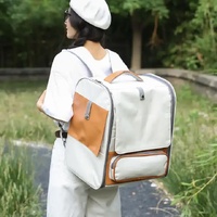 Off-white Large Capacity Breathable Foldable Pet Trolley - Travel Cat Carrier with Wheels, Portable, Spacious, and Convenient for Two Cats thumbnail