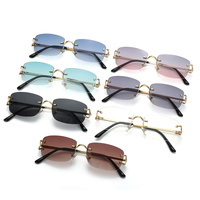 Light Green Stylish Frameless Diamond-Cut Sunglasses with Metallic Temples - Trendy Line-Design Fashion Eyewear thumbnail
