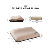 Beige Automatic Inflatable 3D Outdoor Sponge Pillow - Portable Camping Travel Neck Cushion, Comfortable Air Mattress for Tent, Versatile Nap Pillow thumbnail