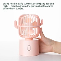 Blue Cactus-Shaped USB Rechargeable Fan - Creative Desktop Fan for Home & Office with Adjustable Head for Cooling on the Go thumbnail