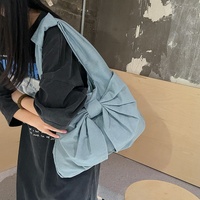 Blue Women's Bowknot Shoulder Bag - New Sweet Style, Large Capacity Canvas Tote Bag, Commuter Single Shoulder Handbag thumbnail