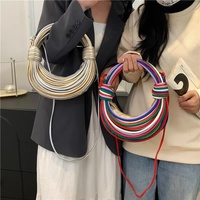 Multi-coloured Fashionable Candy Color Handbag – Crossbody Women’s Woven Bag with Unique Line Design thumbnail