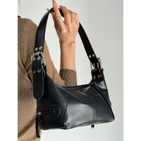 Black Trendy Punk Shoulder Bag, Small Retro Handbag with Sweet Cool Aesthetic, Versatile Underarm Bag thumbnail