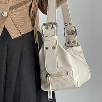 White Trendy Punk Shoulder Bag, Small Retro Handbag with Sweet Cool Aesthetic, Versatile Underarm Bag thumbnail