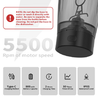 Black Portable Electric Shaker Bottle with LED Light, 550ml Sports Protein Mixer Cup for Gym and Travel thumbnail